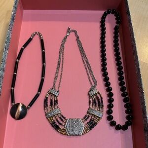 Silver and Black Beaded Necklace Set